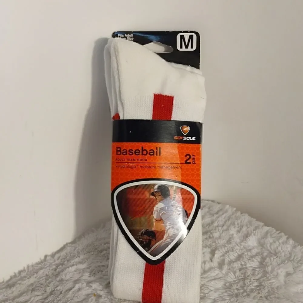 Red Stripe Men's Baseball Socks 2 Pair